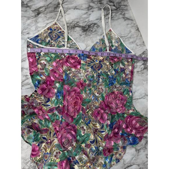 Vintage Victorias Secret Gold Label Lingerie Medium Teddie Floral Sheer Ruffle - Picture 9 of 11